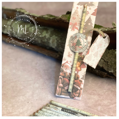 Lápis decorado com motivos de Natal em embalagem com etiqueta circular a dizer CHRISTMAS POSY MERRY CHRISTMAS