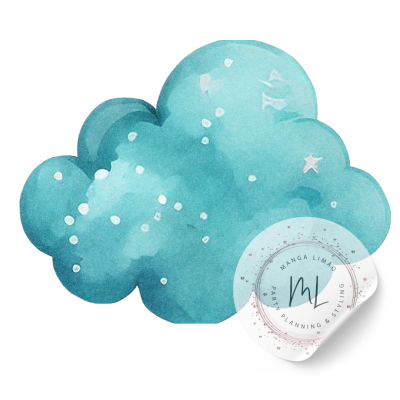 Ilustração de balão em forma de nuvem azul com selo branco