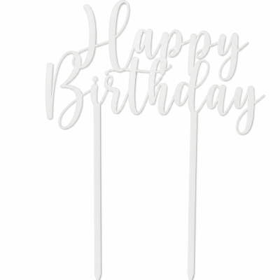 Decorativo para bolo com texto Happy Birthday em branco