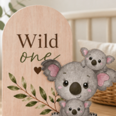 Placa a Imitar Madeira com Koala Efeito 2D