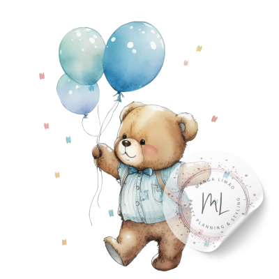 Urso de pelúcia com balões em ilustração suave