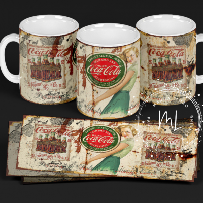 Canecas vintage de cerâmica Coca-Cola com design retro e texto
