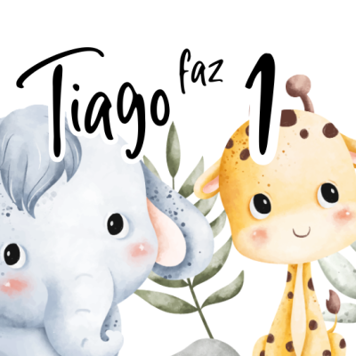 Banner infantil com desenhos de animais e texto em português