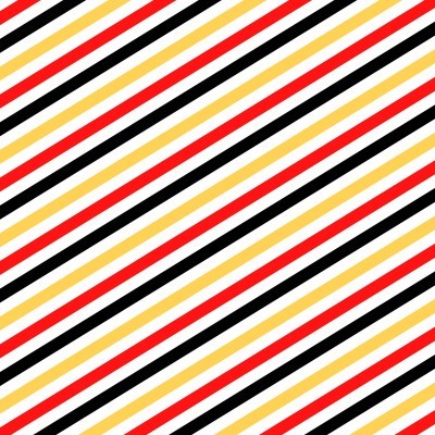 Padrão de linhas diagonais coloridas vermelho, preto, branco e amarelo sobre fundo branco.