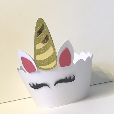 Chapéu de festa unicórnio branco com chifre dourado e orelhas rosa