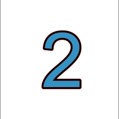 Número 2 azul com contorno preto e sombra vermelha