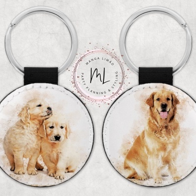 Chaveiros redondos com imagens de cães Golden Retriever