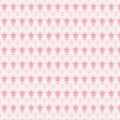 Papel de parede rosa e branco com padrão ornamental simétrico