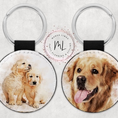 Porta-chaves redondos com imagens de cães Golden Retriever