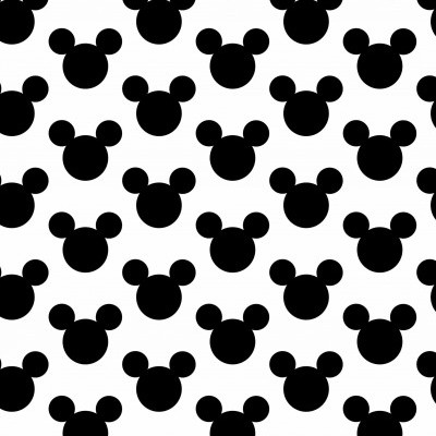 Padrão repetitivo preto e branco com silhuetas da cabeça do Mickey Mouse