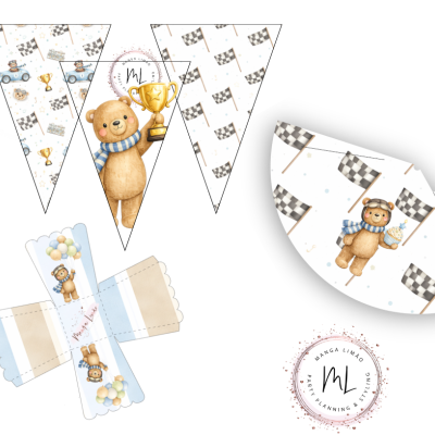 decoracao festa infantil ursinho corridas cores bege e azul