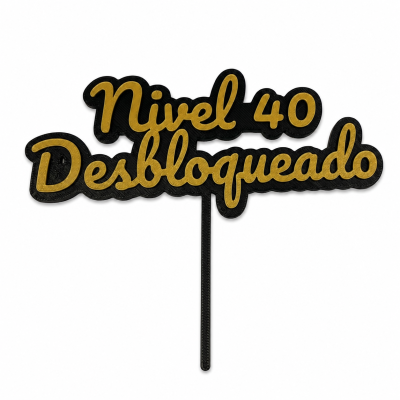 Decoração de texto em plástico preto com letras douradas