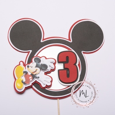 Decoração festa Mickey Mouse número 3 em papel cartaz colorido