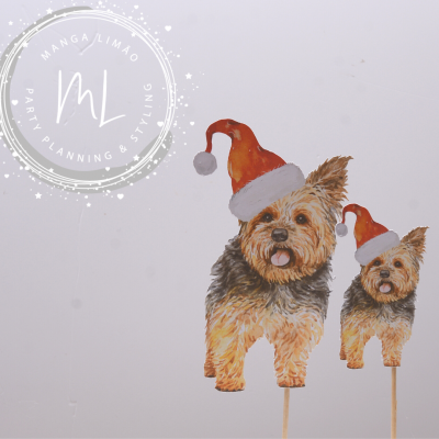Toppers para bolos de cães Yorkshire Terrier com chapéus de Pai Natal