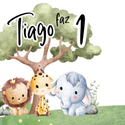 Ilustração de animais de pelúcia numa floresta com texto e etiqueta de código de barras