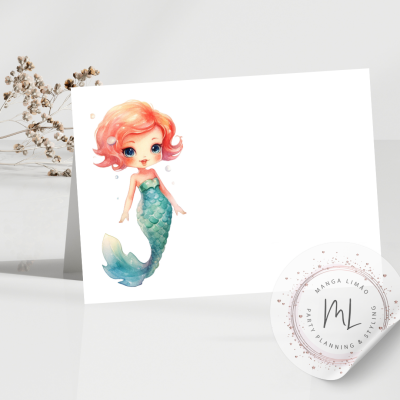 Cartão com ilustração de sereia e selo MANGA LIMÃO