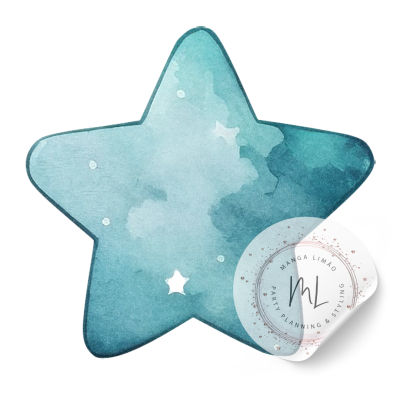 Estrela azul em aquarela com etiqueta redonda translúcida