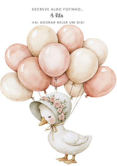 Desenho de patinho com chapéu e balões em tons pastéis.