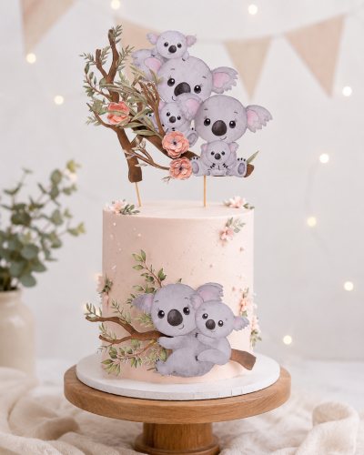 Topo de Bolo Little Koala com flores 3D