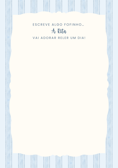 Página decorativa azul com texto para escrever uma mensagem para Rita