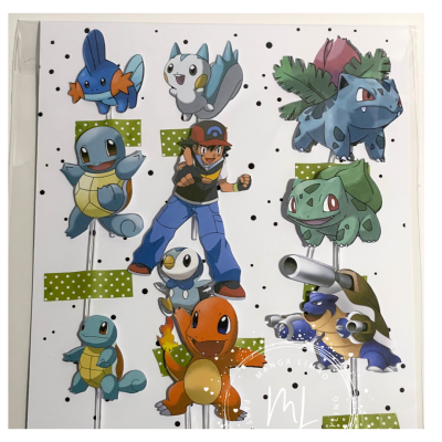 Conjunto de autocolantes de personagens Pokémon coloridas em folha branca