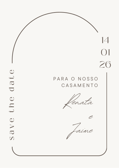 Convite de casamento beige com texto minimalista em castanho