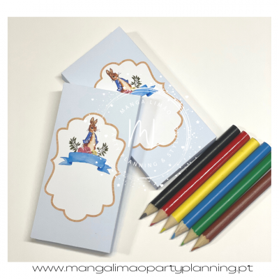 Blocos de notas com capa de coelho e lápis de cor