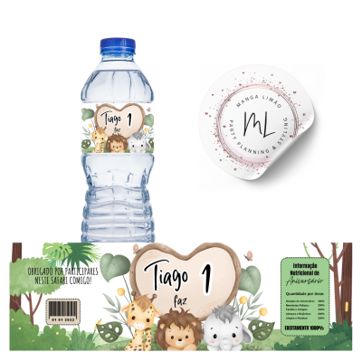 Garrafa de água com rótulo personalizado de safari e selo de manga limão