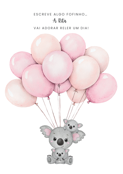 Ilustração de dois coalas com balões cor-de-rosa e texto em português