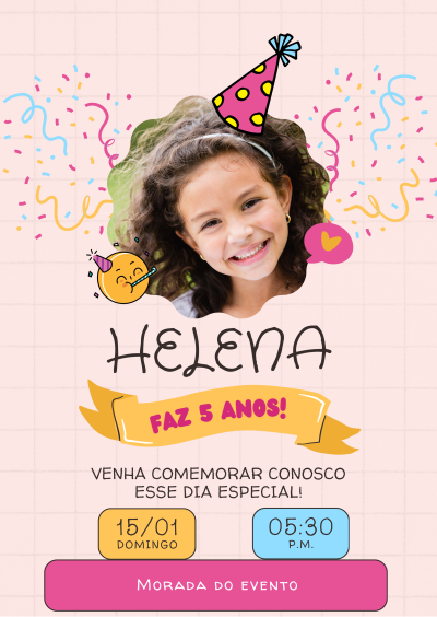 Convite de aniversário infantil com fotografia e informações do evento