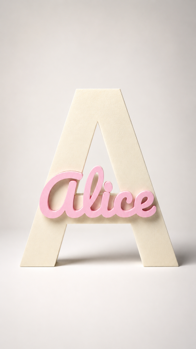 Letra A creme com o nome Alice em rosa claro