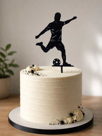 Topo de bolo futebolista preto para decoração de bolo de aniversário com tema futebol.