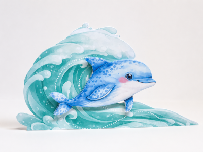 Decoração em papel de golfinho azul em onda azul