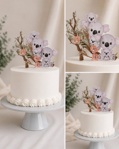 Topo de bolo Little Koala premium para festa Wild One em tons neutros