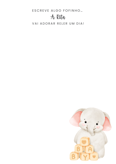 Ilustração de elefante e blocos de madeira com texto ao fundo.