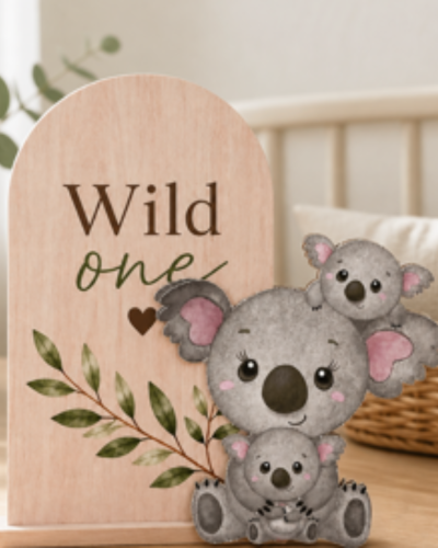 Placa a Imitar Madeira com Koala Efeito 2D