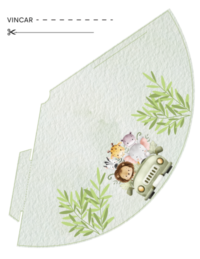 Padrão recortado de papel para chapéu com animais e folhas verdes