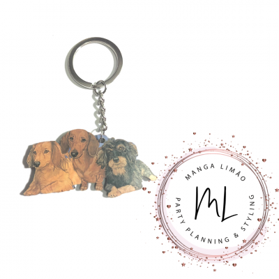 Porta-chaves com três cães e selo MANGA LIMÃO PARTY PLANNING & STYLING