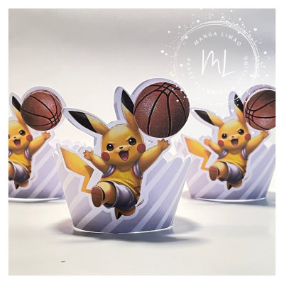 Suportes de papel para cupcakes com Pikachu a jogar basquetebol