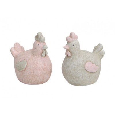 Duas figuras decorativas galinhas rosa e bege com textura