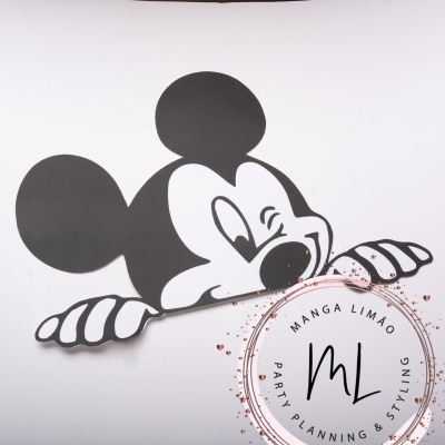 Ilustração do Mickey Mouse e selo Manga Limão Party Planning & Styling