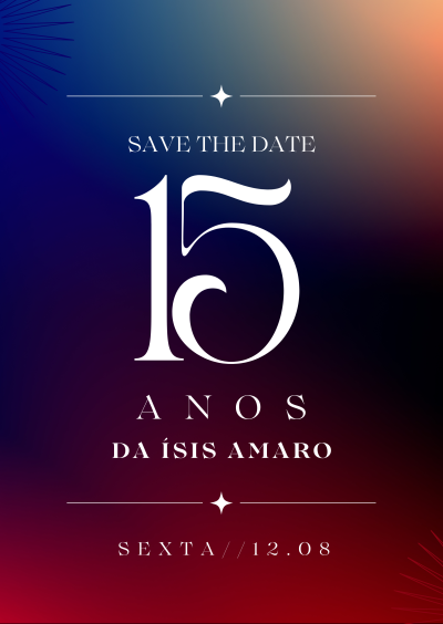 Convite digital de aniversário com texto branco sobre fundo colorido degradê