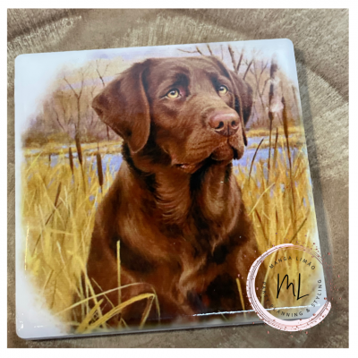 Azulejo decorativo com imagem de cão Labrador castanho em campo