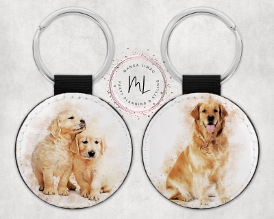 Chaveiros redondos com imagens de cães Golden Retriever