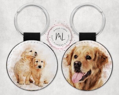 Porta-chaves redondos com imagens de cães Golden Retriever