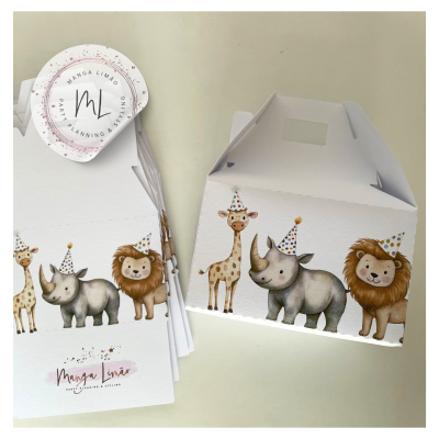 Caixas de cartão com desenhos de animais festivos