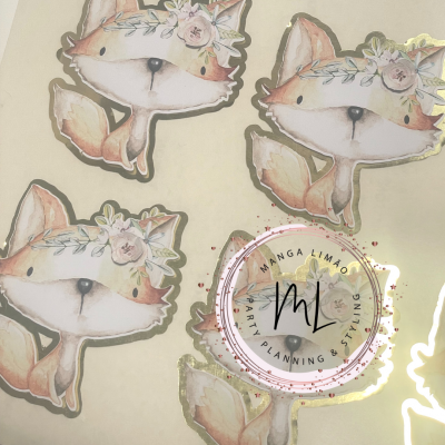 Autocolantes de raposa com flores e selo MANGA LIMÃO