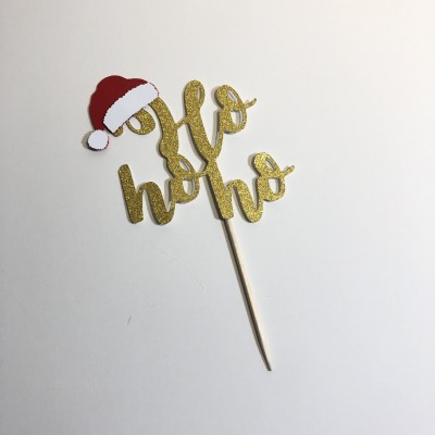 Topper para bolos 'Ho ho ho' dourado com gorro de natal