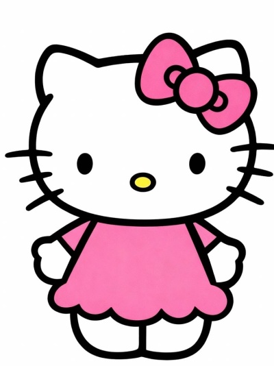 Personagem Hello Kitty com vestido e laço rosa