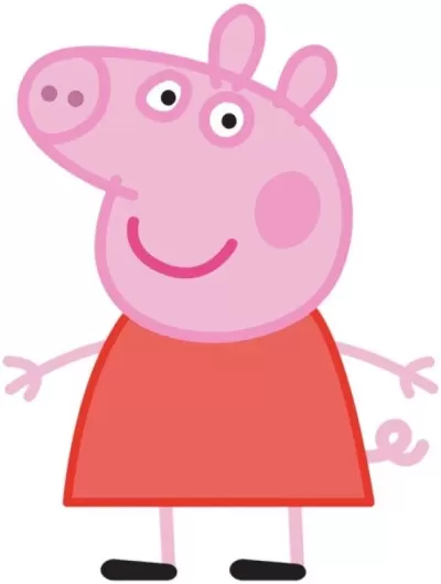 Desenho animado de porco cor-de-rosa com vestido vermelho
